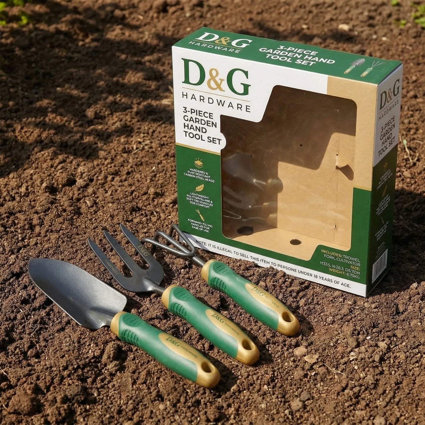 3-Piece Garden Hand Tool Set — Trowel, Fork & Cultivato