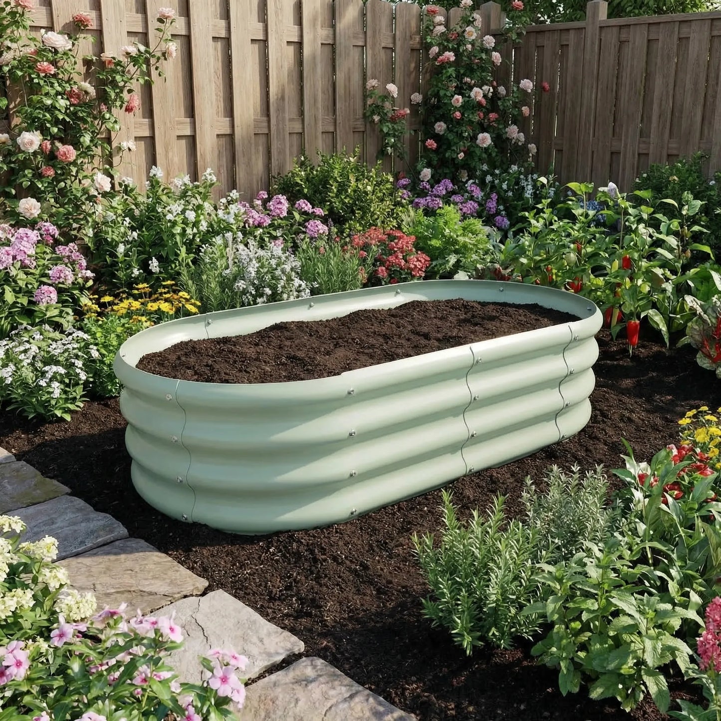 Galvanised Steel Circular Raised Garden Bed 120cm — Heritage Green