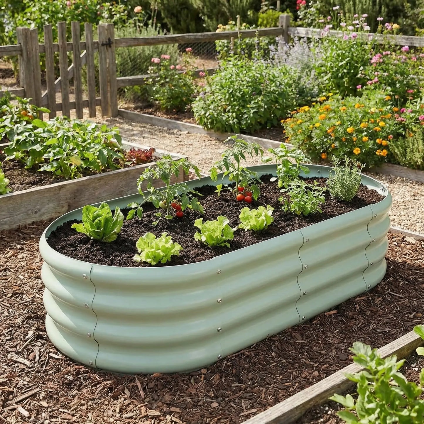 Galvanised Steel Circular Raised Garden Bed 120cm — Heritage Green